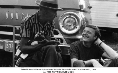 Texas Bluesman Mance Lipscomb with Chris Strachwitz in 1960